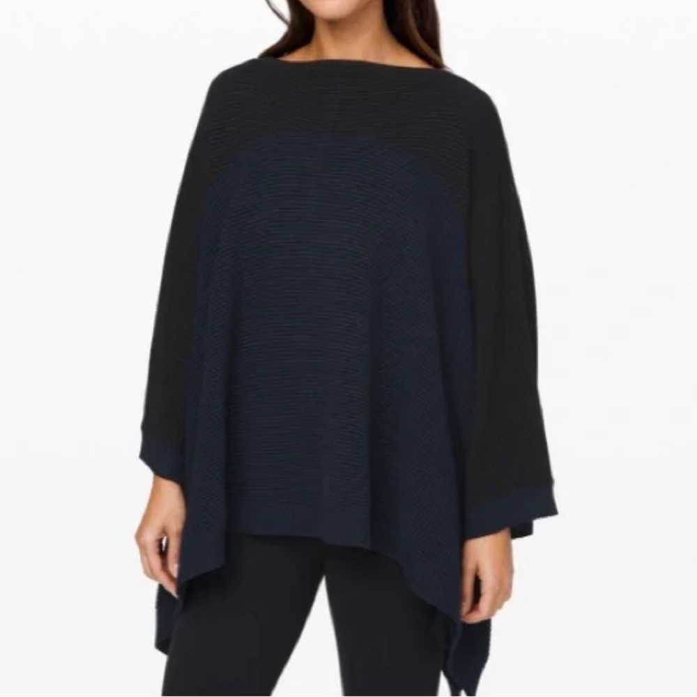 Lululemon It All Lines Up Knit Ribbed Poncho Sweater Navy Blue os